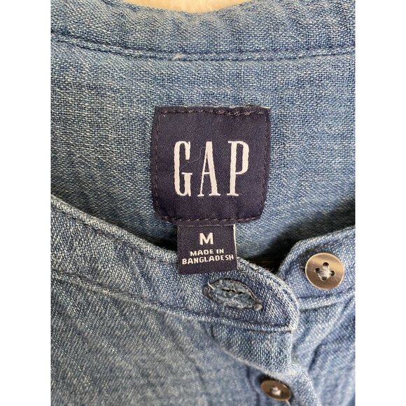 Gap Womens Blue Short-Sleeve Button-Down Boxy Top M 100% Cotton Casual Style - Picture 3 of 5